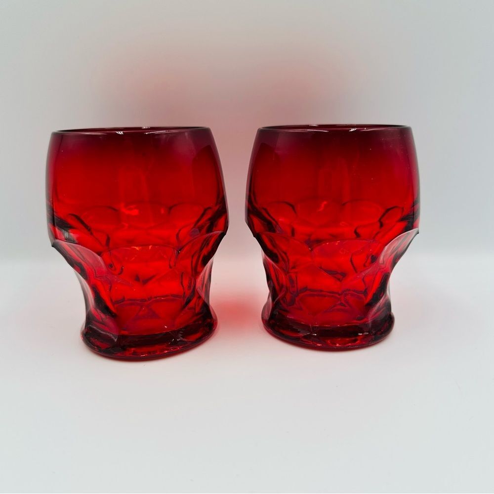 Vintage Viking Glass Georgian Ruby Faceted Glass Tumblers Set of 2 Drinkware